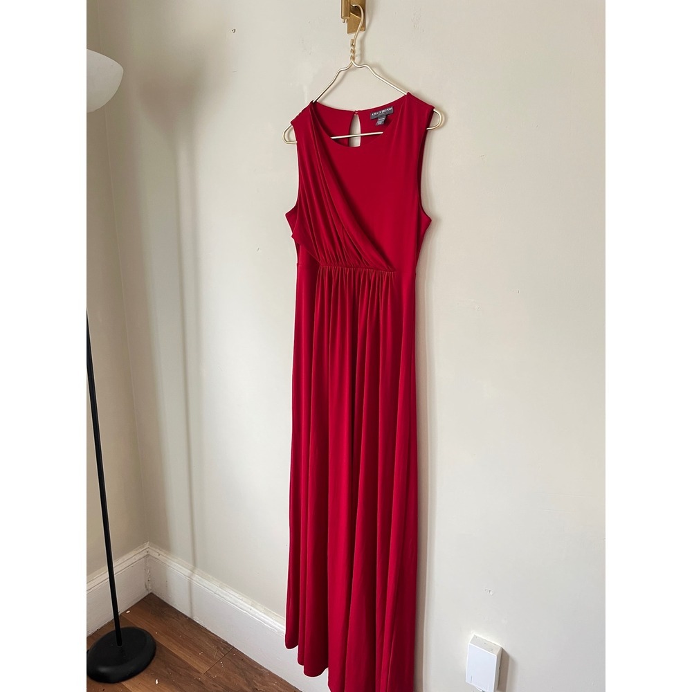 A Pea in the Pod Maternity Maxi Dress Red Sleeveless Draped Empire Waist Small